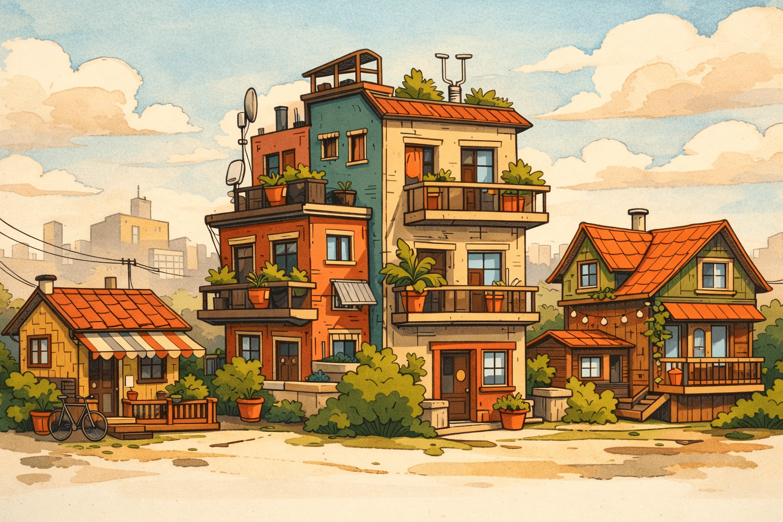 Illustrated rental town